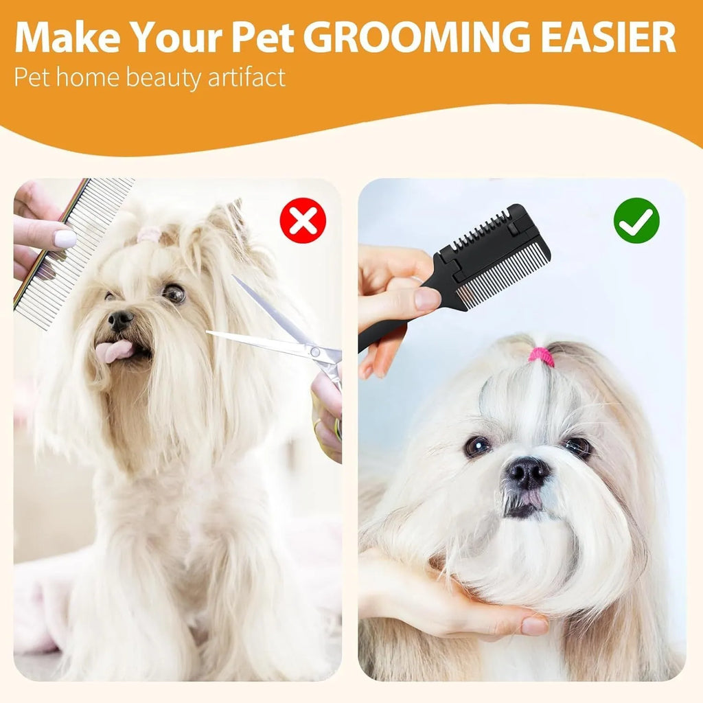 Pet razor comb for dogs and cats with replacement blades on a white background