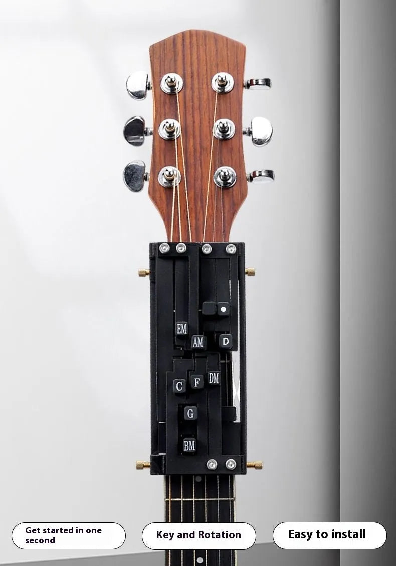 Automatic guitar chord practice device for novice folk guitar players with black chord maker
