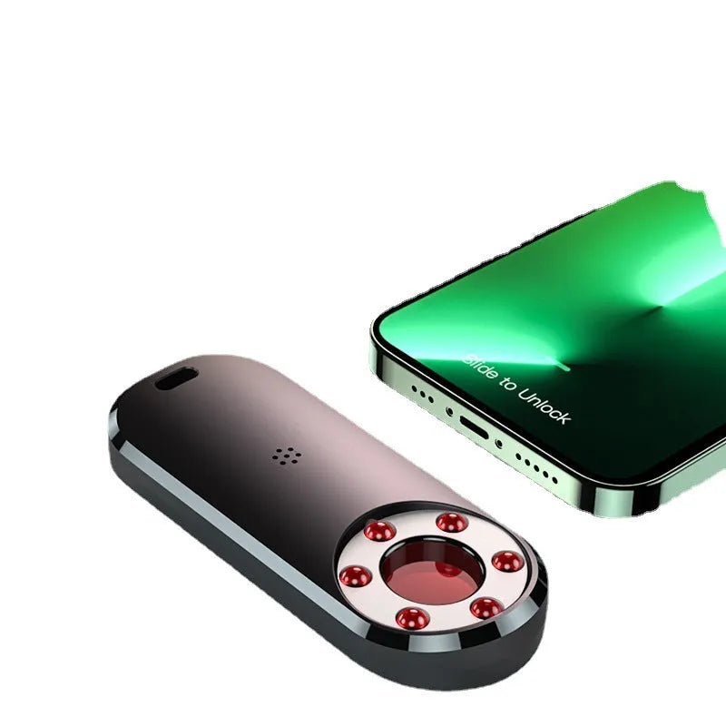 Compact black portable infrared anti-monitoring detector with USB port, dimensions 91mm by 37mm.