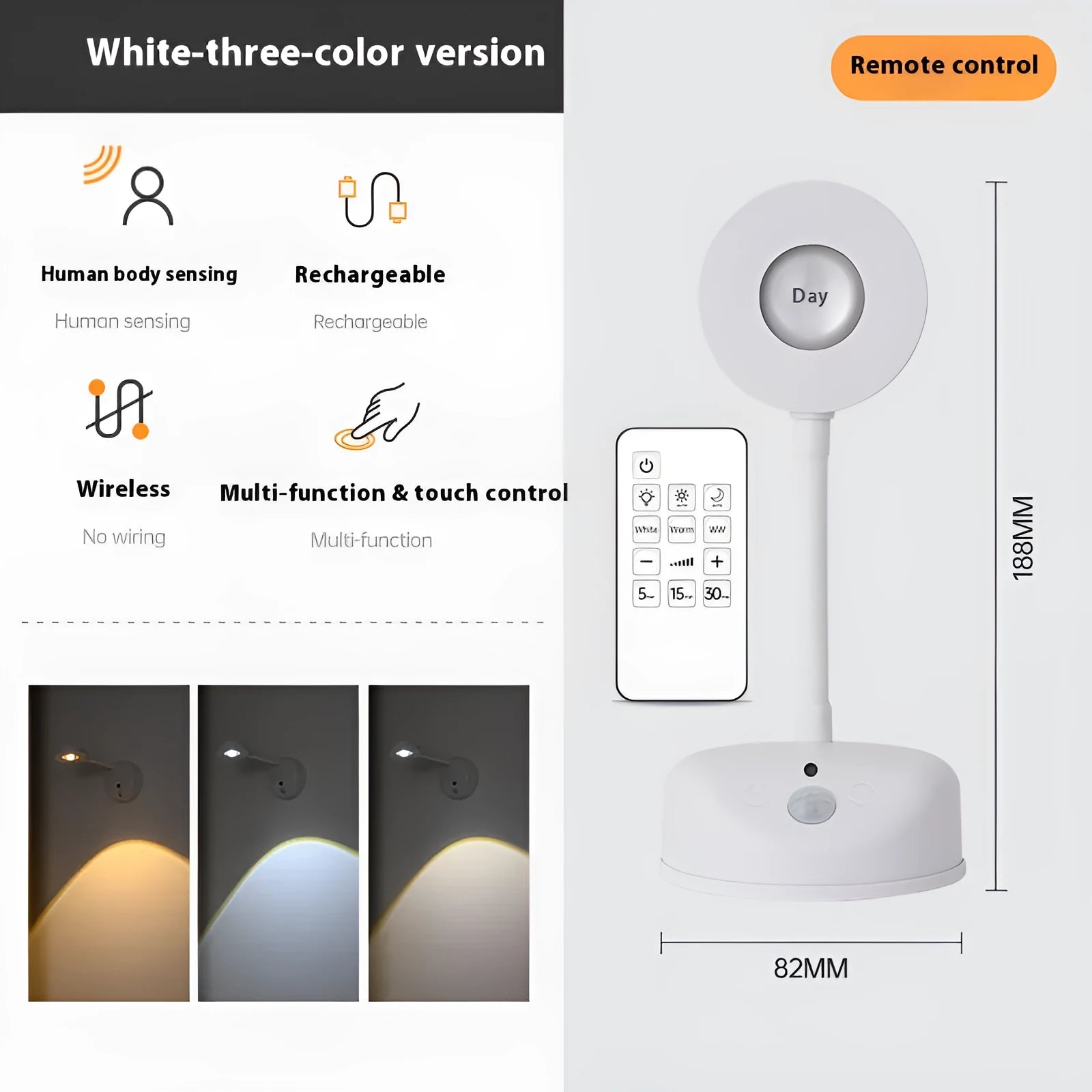 Geometric rechargeable wall spotlight with wireless remote control on indoor wall