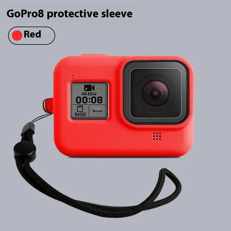 GoPro Hero8 Black silicone protective sleeve and anti-loss carrying strap accessory set in blue.
