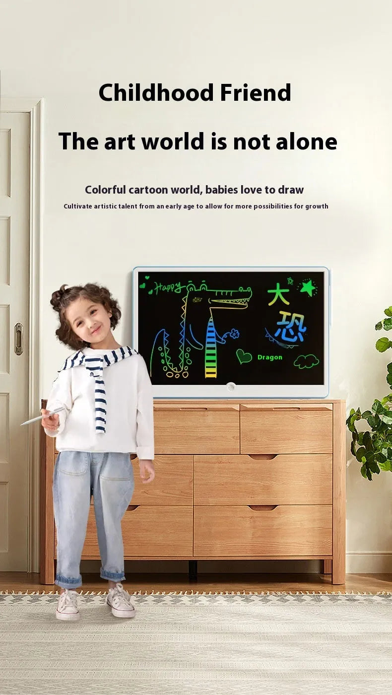 19-inch rechargeable LCD children's drawing board with stylus in blue and white colour