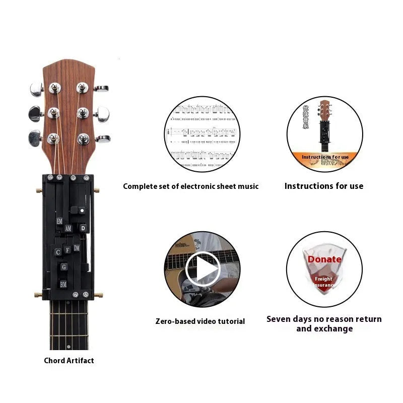 Automatic guitar chord practice device for novice folk guitar players with black chord maker