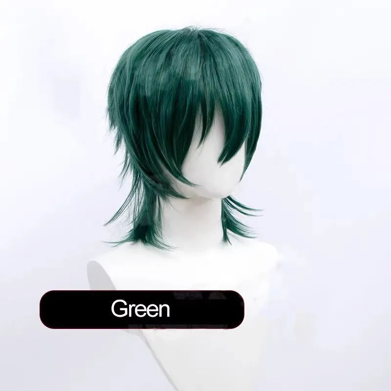 Short red Anime style cosplay wig for men made from high-temperature fibre