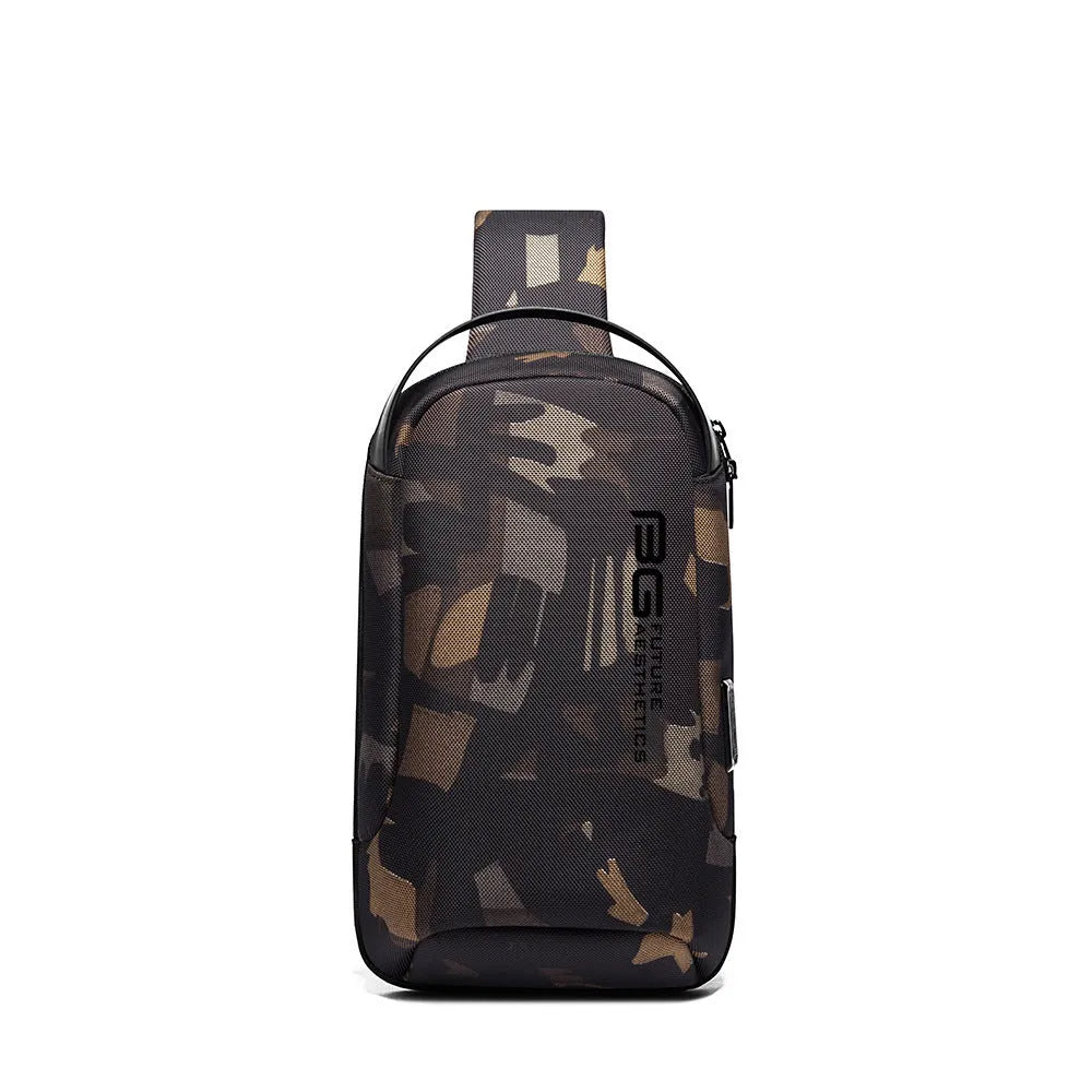 Men's blue oxford cloth USB shoulder bag with letter pattern for business travel