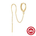 S925 sterling silver flower tassel chain ear studs with geometric shape and gold electroplated finish