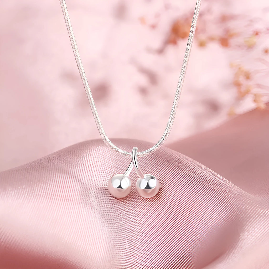 S925 silver cherry necklace for women with adjustable snake bone chain
