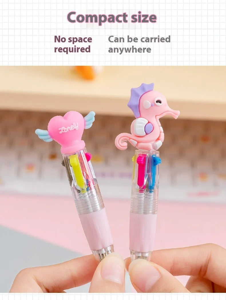 Cartoon themed four-colour press ballpoint pen with a silicone grip in a cactus design.