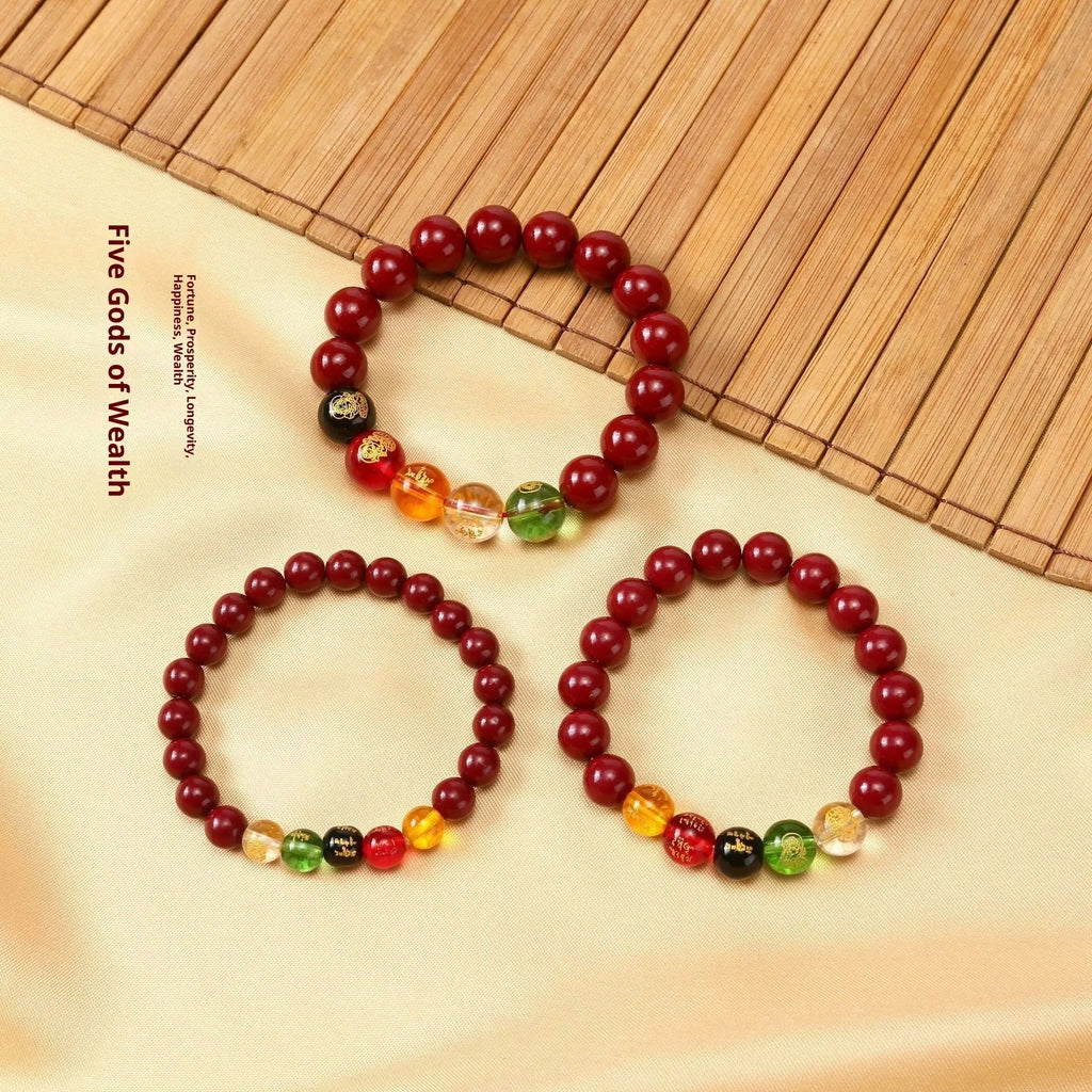 Five Gods of Wealth cinnabar resin bracelet unisex geometry beads 8mm 10mm 12mm 14mm size options