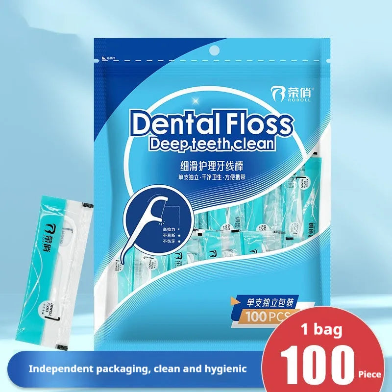 Plastic packaged dental floss disposable pack showing multiple packaging options
