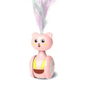 Interactive cat feather wand toy with rotating ball component in pink or blue colour options