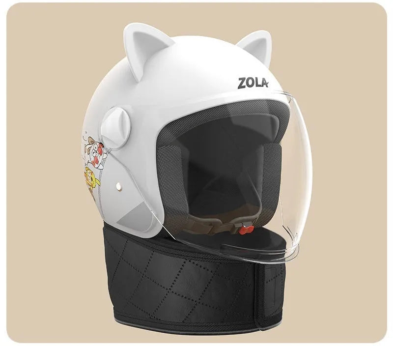 Winter electric bicycle helmet with removable scarf and anti-fog visor in blue colour