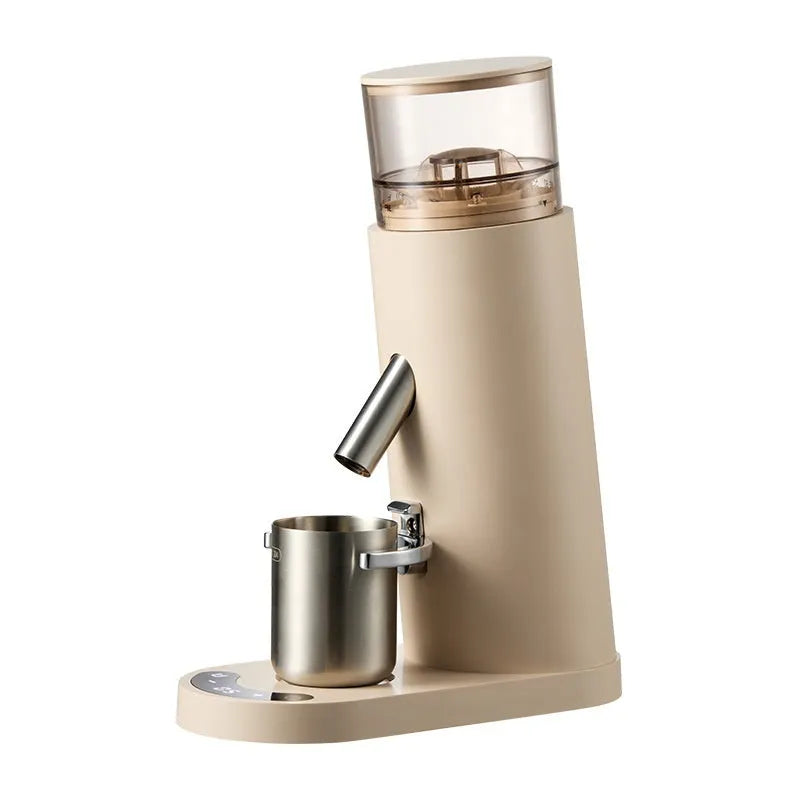 Electric coffee grinder machine with stainless steel body and 0.5L reservoir in retro beige design