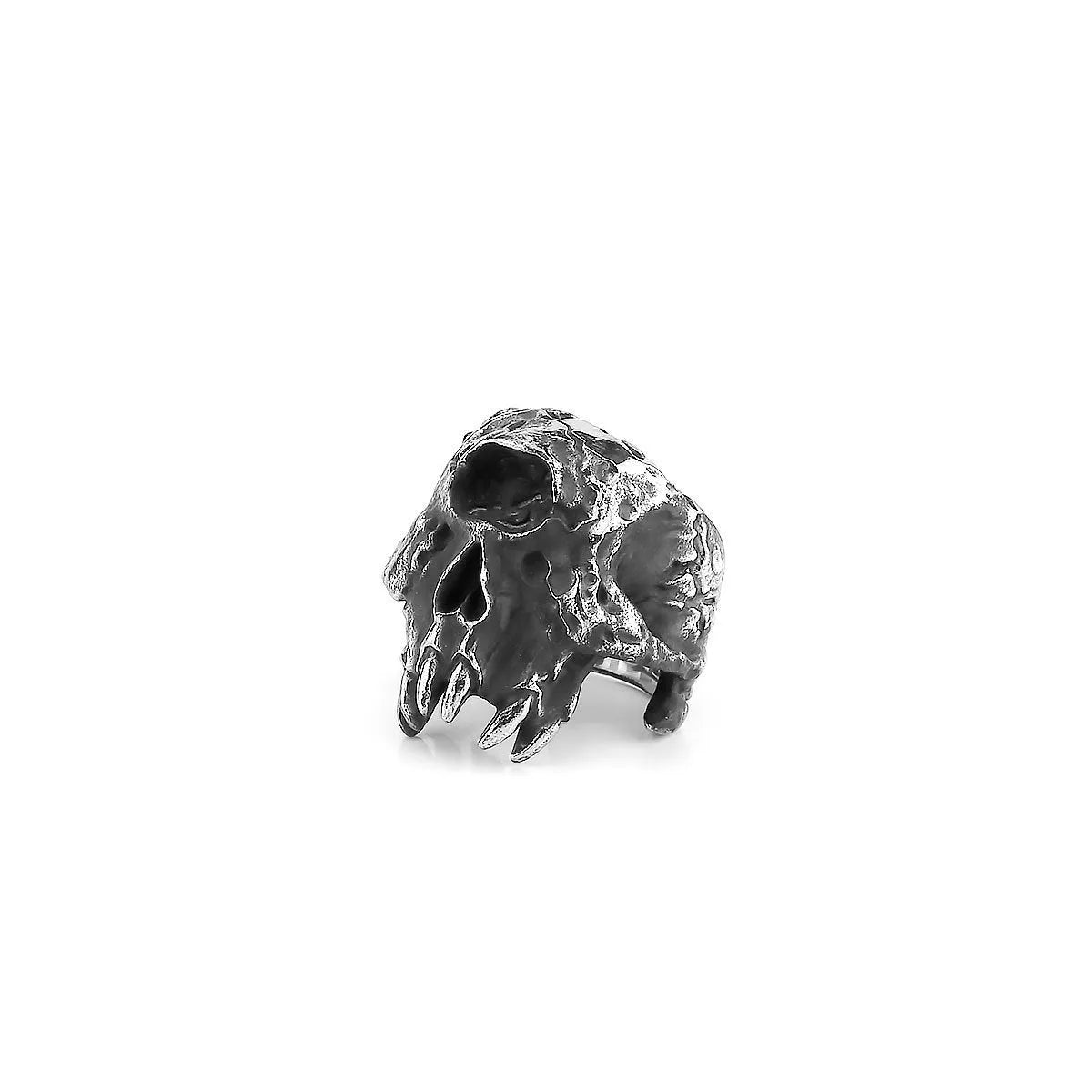 Alloy finger ring with one-eyed skull motif in retro punk style, showing electroplated metallic finish.
