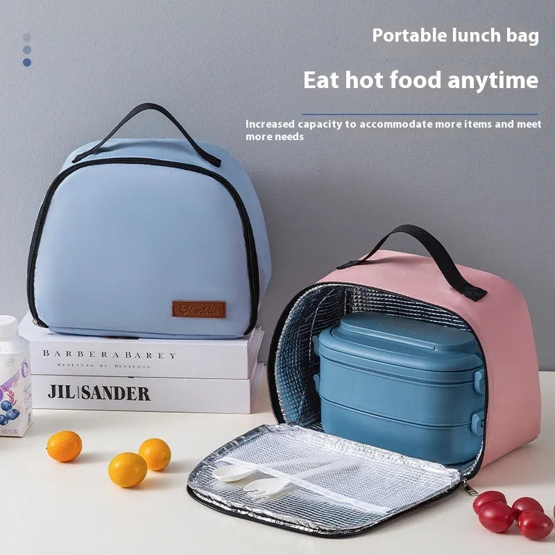 Insulated lunch box bag in textured cloth material with large capacity and heat retention function
