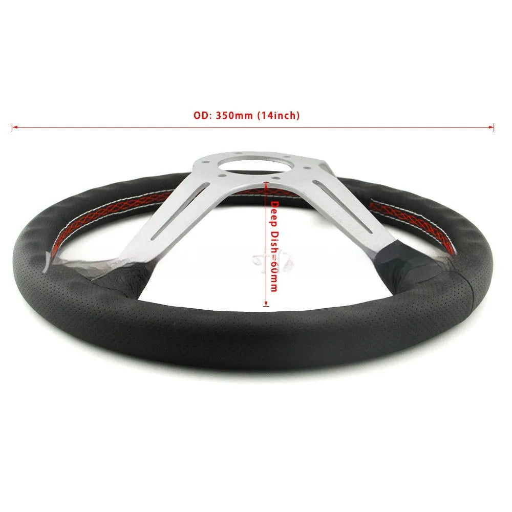 Leather 14-inch middle concave steering wheel with black or silver skeleton frame