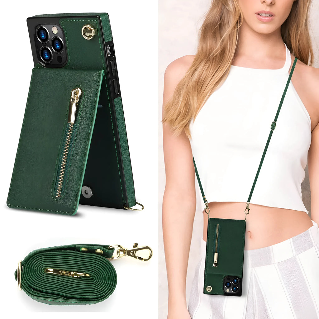 Black genuine leather and TPU protective case for a mobile phone on a table