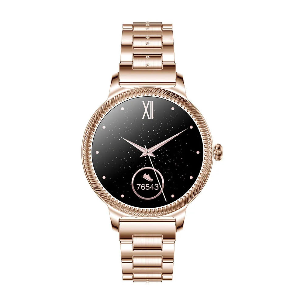 AK38 ladies smart watch with stainless steel wristband and 1.09 inch TFT colour screen