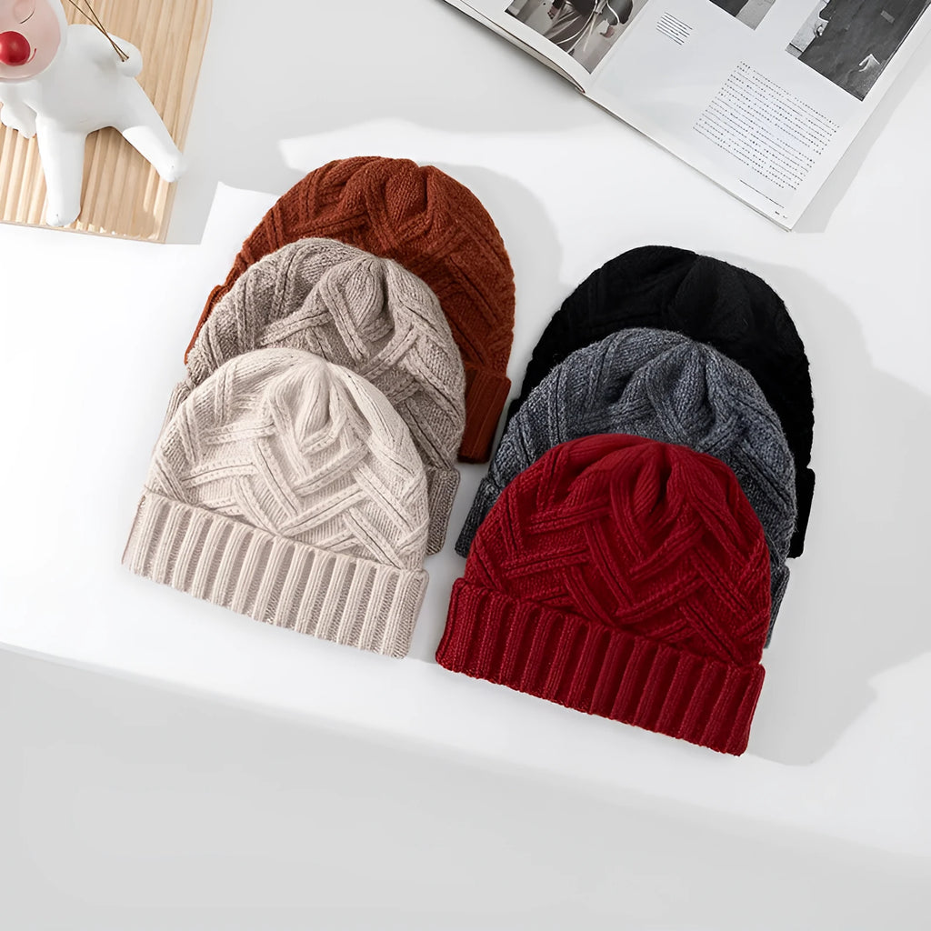Wool knitted women's hat with dome crown and totem pattern in six colour options