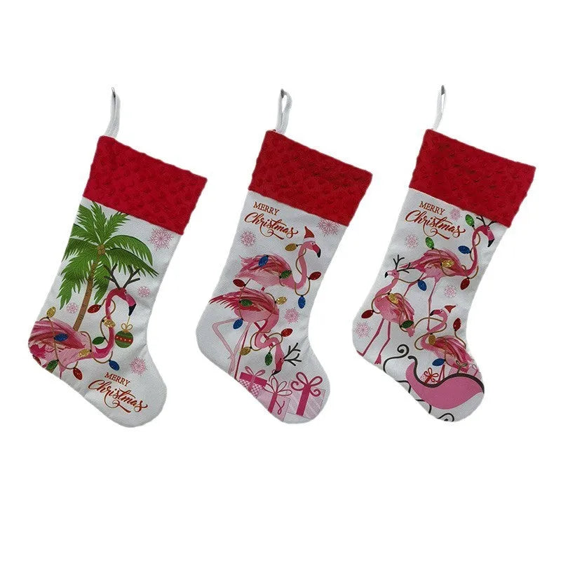 Cloth Christmas stocking measuring 46cm by 28cm in American decorative style