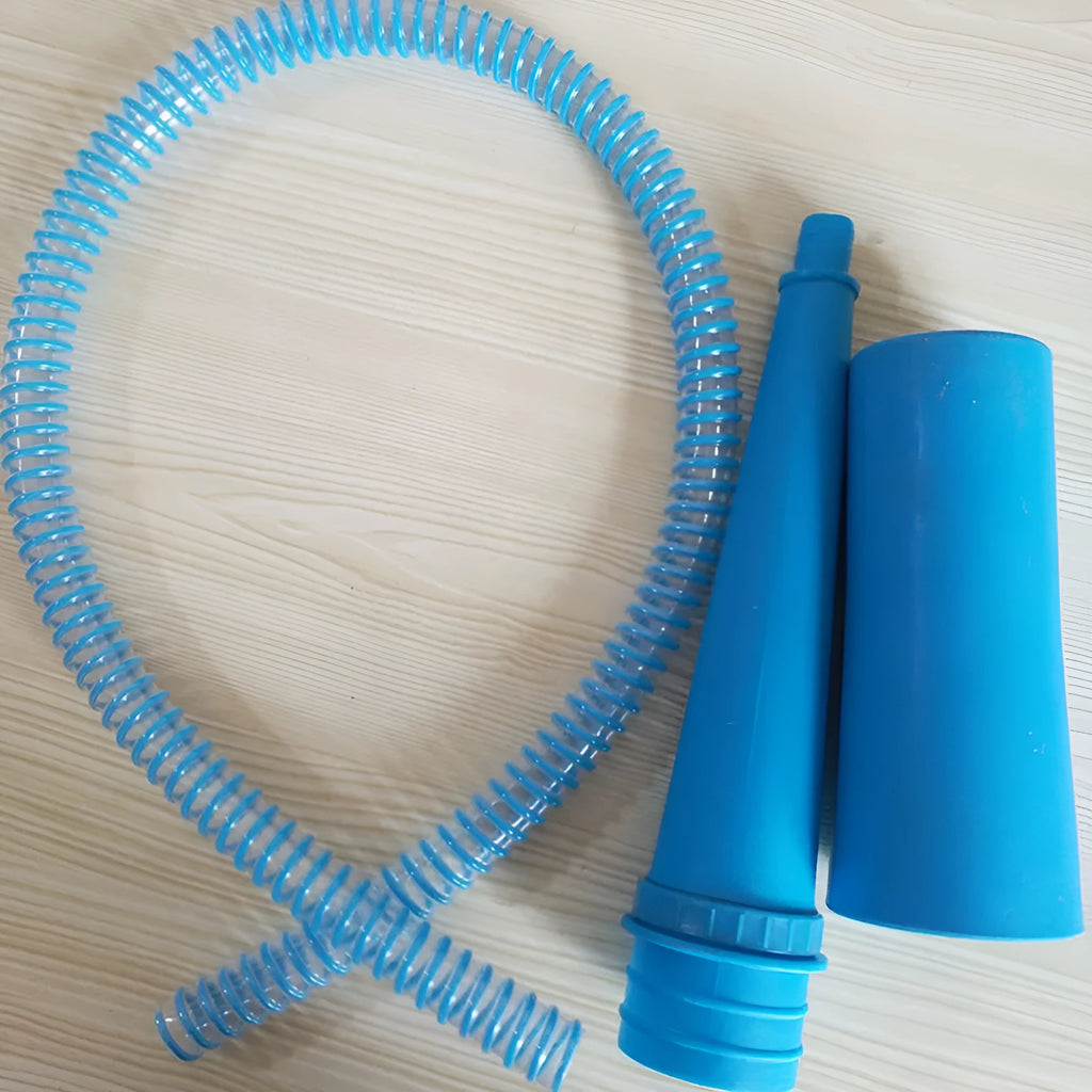Blue plastic vacuum cleaner suction pipe with round head, 114cm long, for appliance vent cleaning.