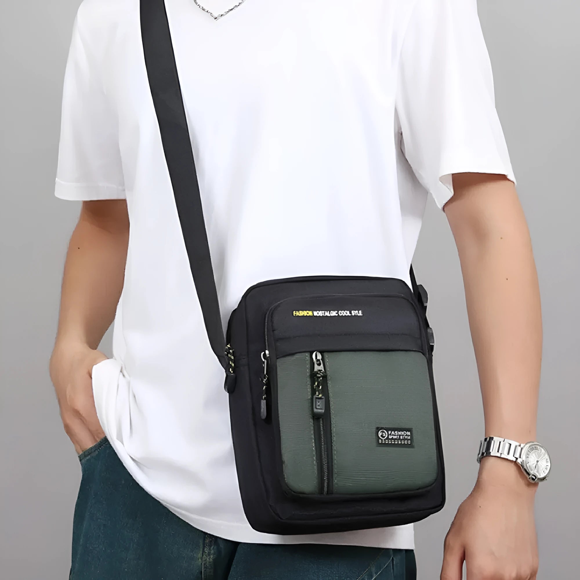 Men's casual nylon messenger bag in crossbody design available in four colour options
