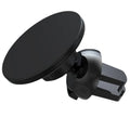 Black aluminium alloy magnetic suction car phone holder mounted on a car air vent