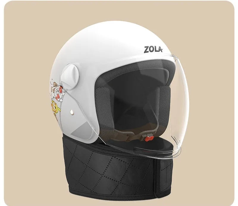 Winter electric bicycle helmet with removable scarf and anti-fog visor in blue colour