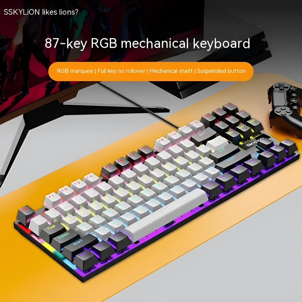 K87 mechanical wired keyboard in choice of eight colours with green axis or red axis switches and metal construction