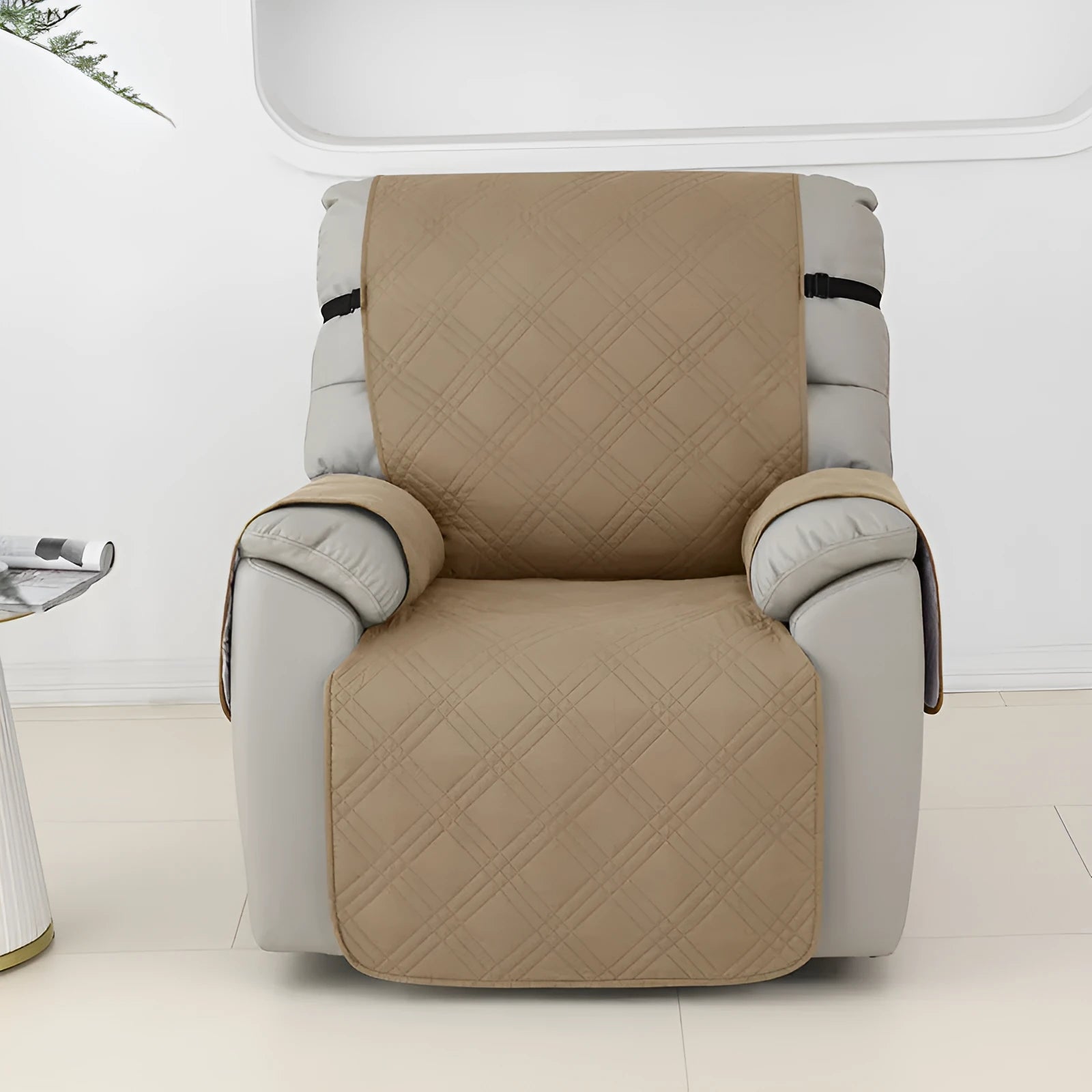 Quilted polyester spandex sofa cover for a Chivas massage chair in burgundy colour.