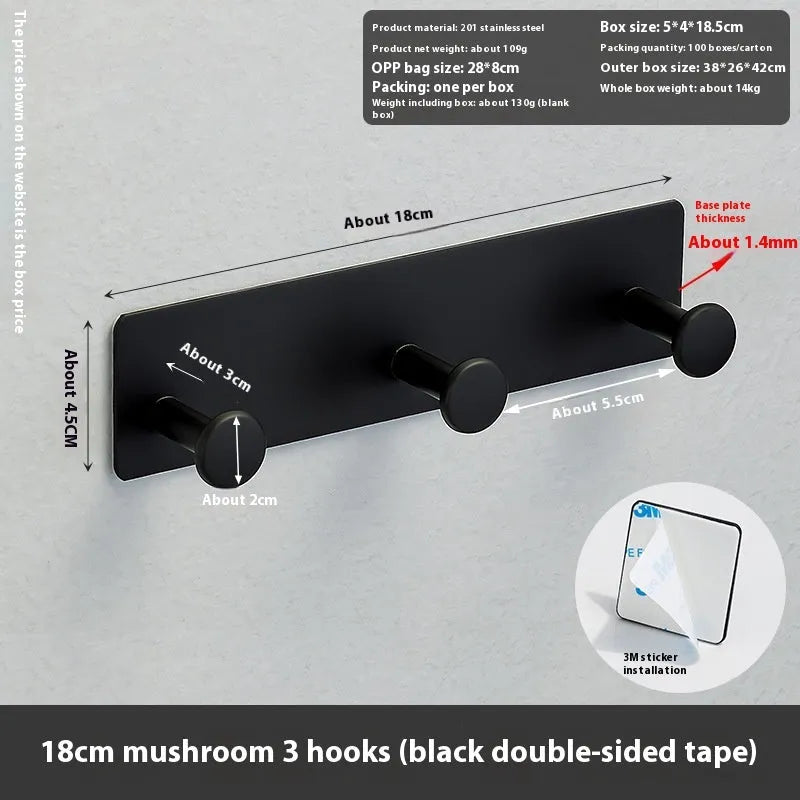 Mushroom-style adhesive wall hook with multiple hooks for screw-free hanging on shower doors