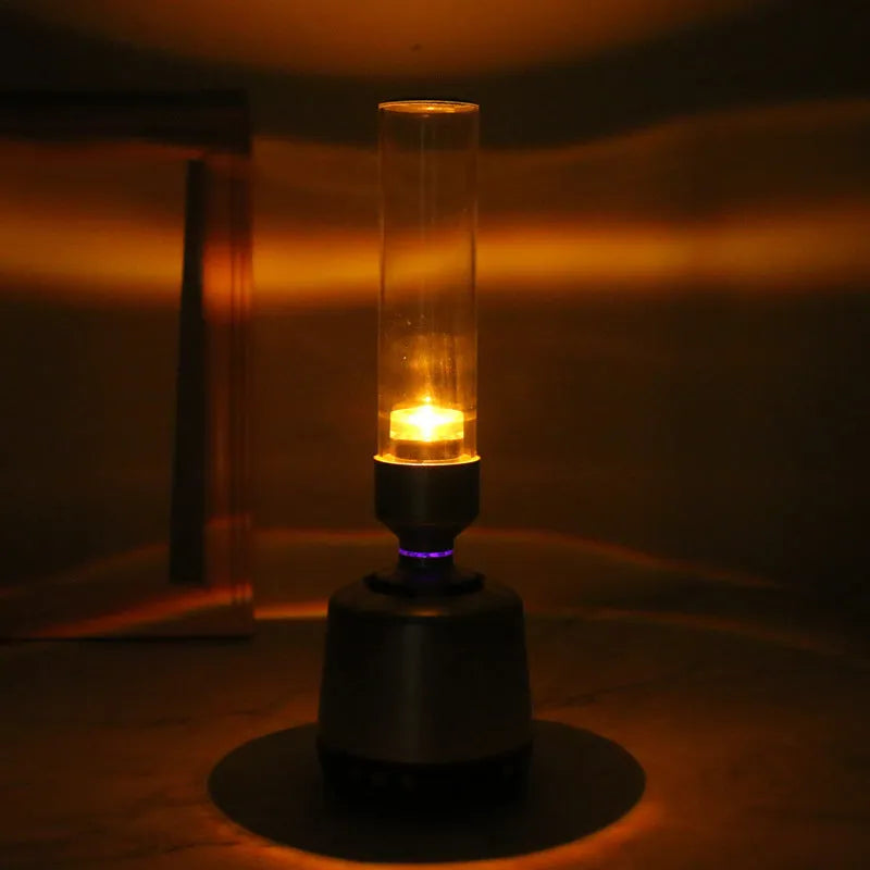 White silver candlelight Bluetooth speaker with night light in cylindrical design