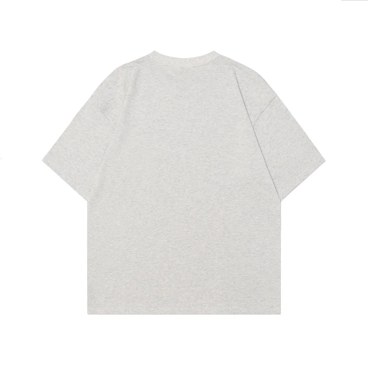 Men's grey retro graphic t-shirt with character design in loose fit cotton construction