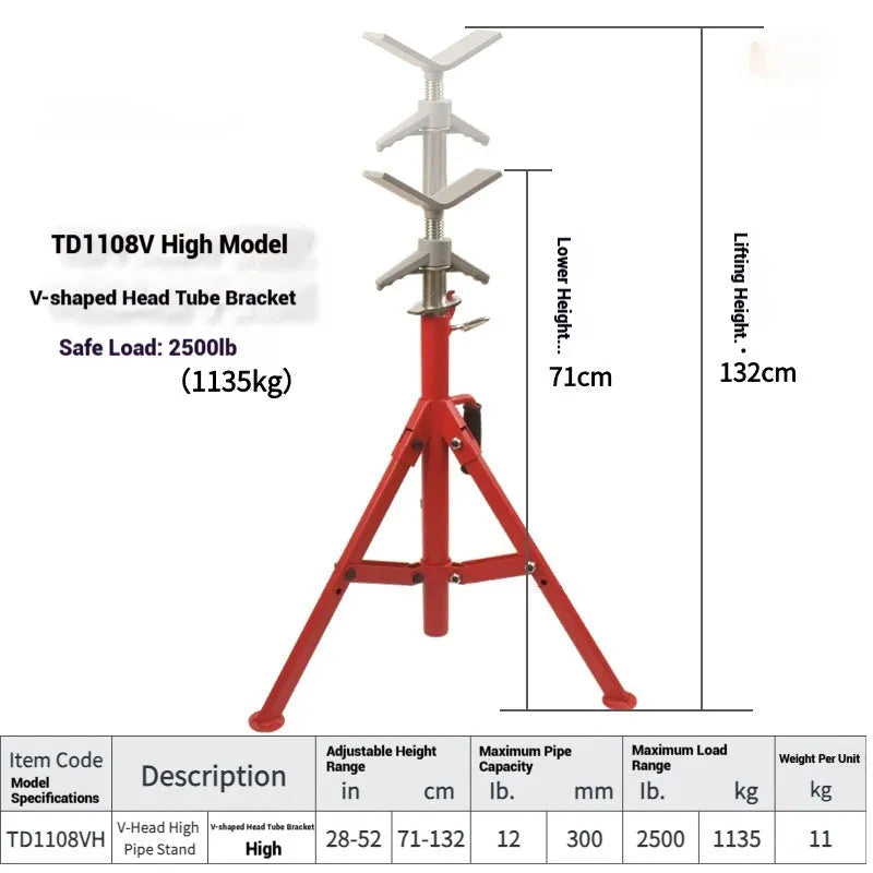 Metal V-head pipe bracket for steel pipe support showing high and low height options