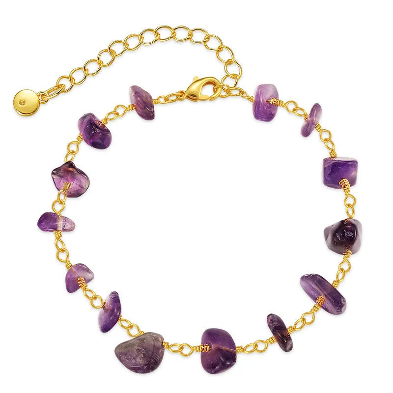 Geometric women's bracelet with irregular natural gravel turquoise stones and crystal accents on 18K copper