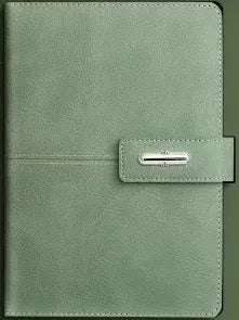 A5 notebook with imitation leather cover in multiple colour options including black, red, green, blue, and orange.
