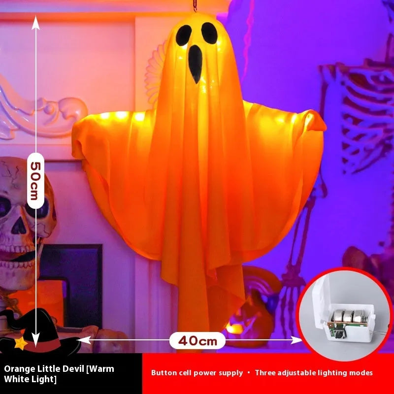 Ghost scream Halloween decoration light with cloth construction and battery-powered 4.5V electronics in white or orange