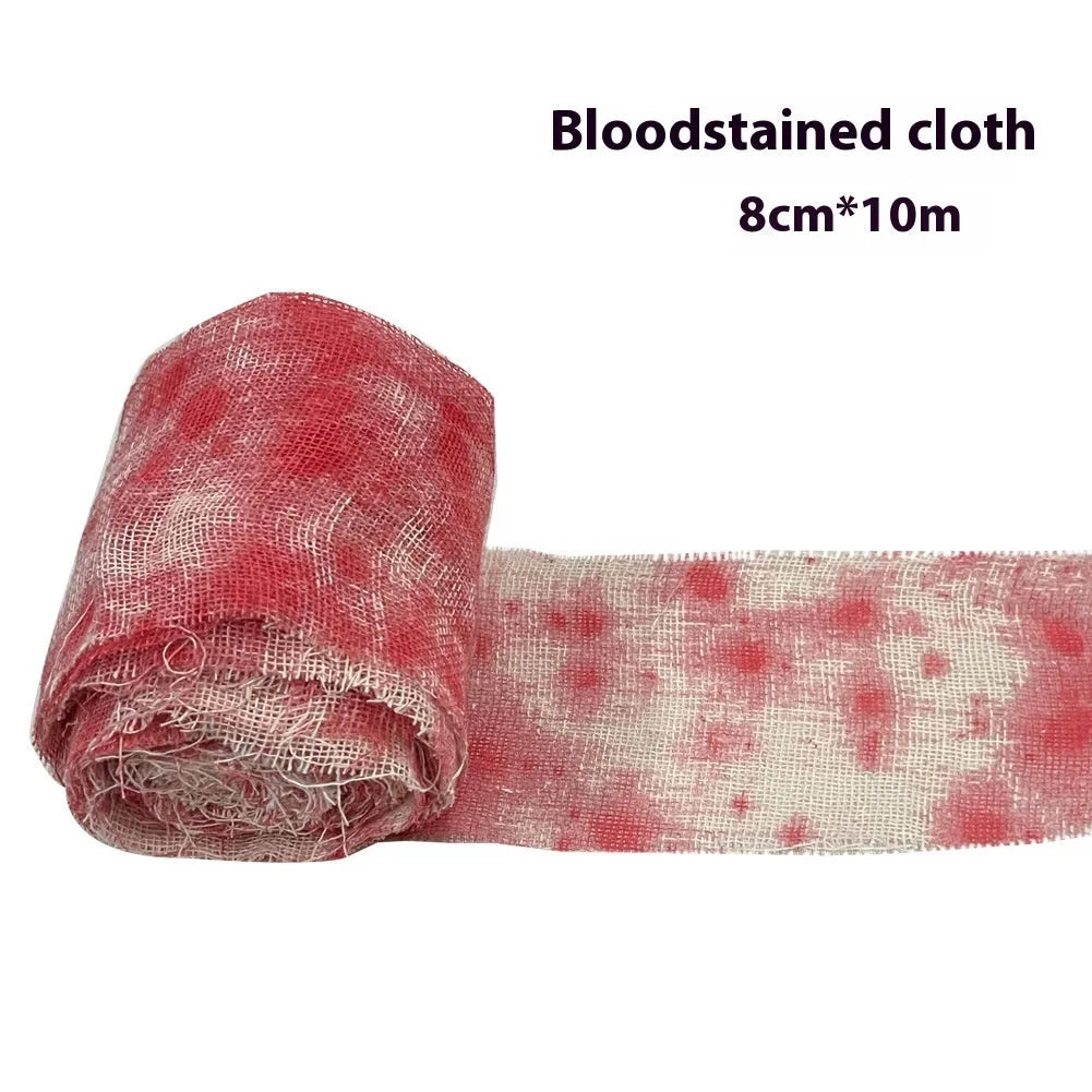Halloween bloody horror dyed gauze bandage showing red polyester fabric with 8cm width