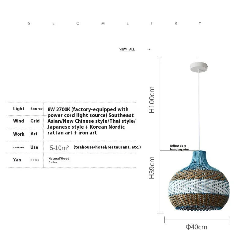 Vine woven pendant ceiling lamp in natural colour with woven texture