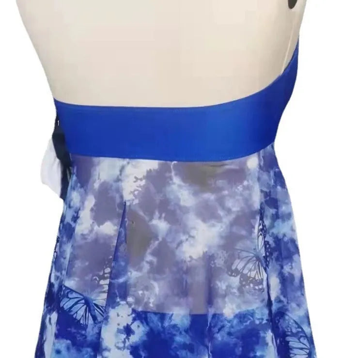 Blue two-piece bikini swimsuit for women with briefs style bottom
