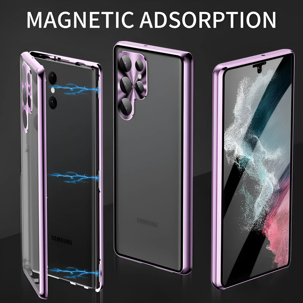 Samsung S24 Ultra magnetic phone case in multiple colours showing peep-proof mirror and metal construction.