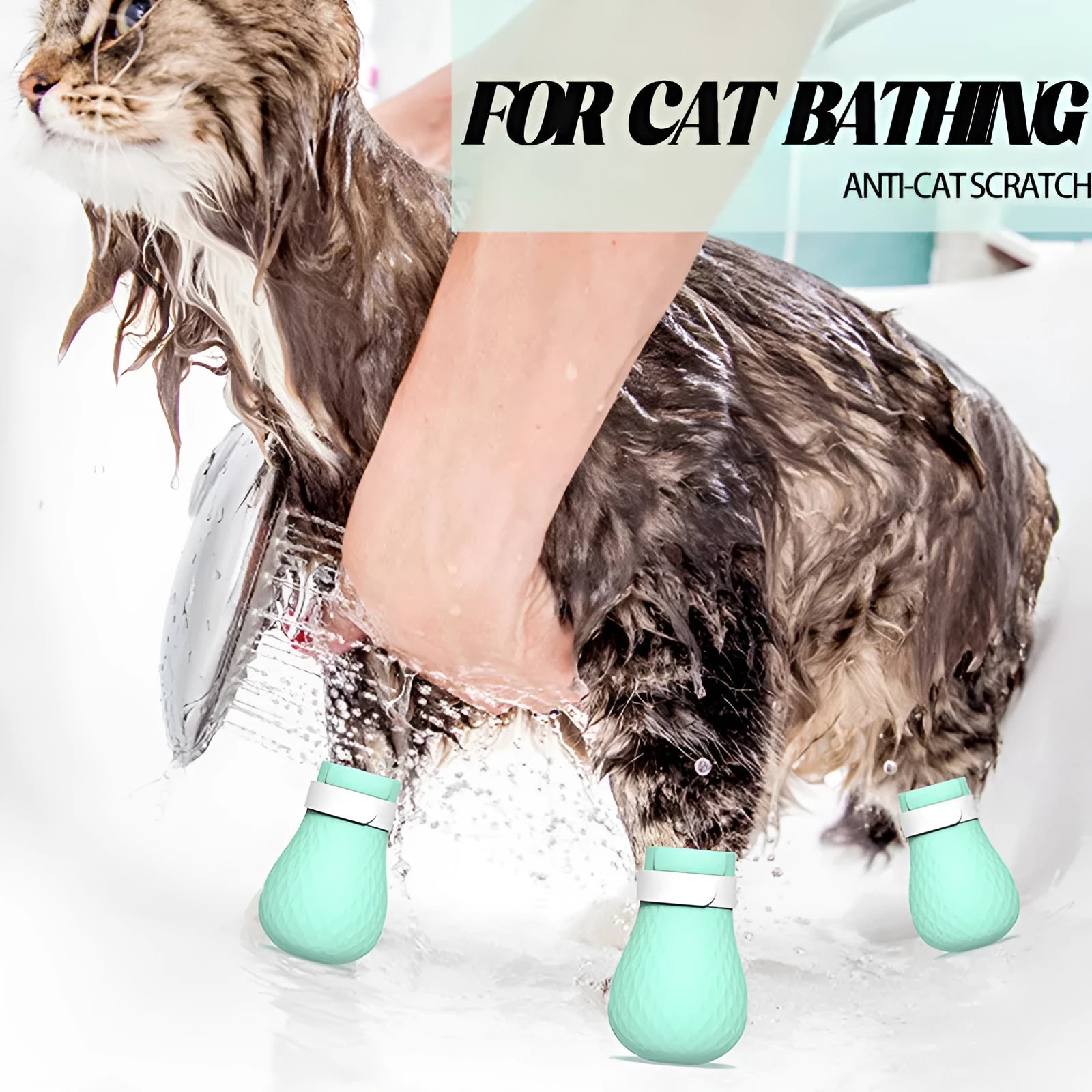 Green silicone cat anti-scratch foot covers for hand protection during pet care