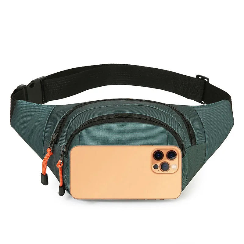 Waterproof slanted chest bag in nylon material shown in black colour with large main compartment