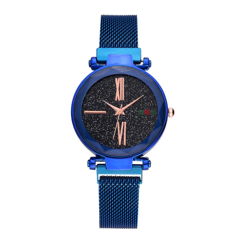 Women's magnetic clasp watch with round 32mm dial in rose gold, stainless steel strap