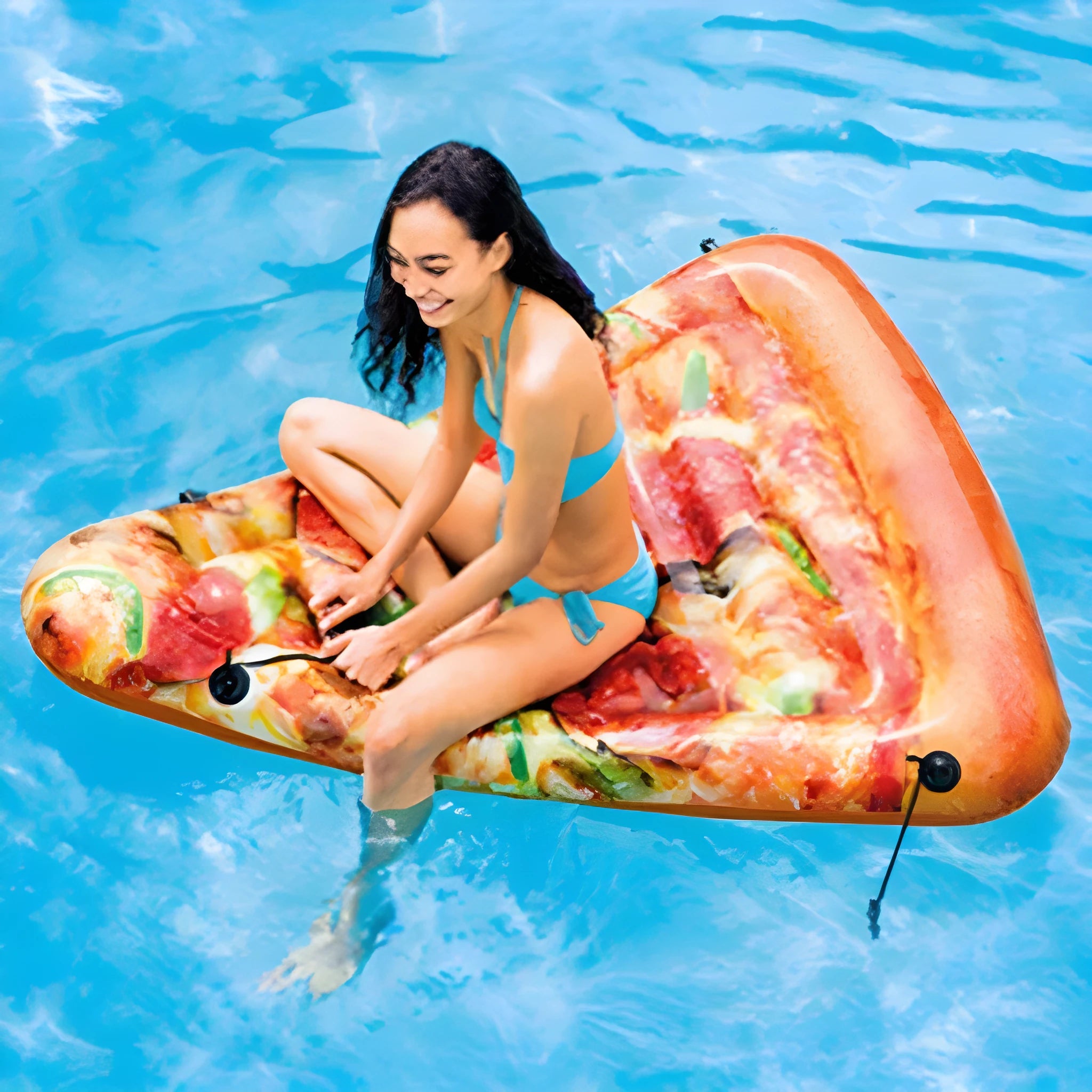 Pizza float surfboard inflatable recliner measuring 175cm by 145cm with colourful printed design for water swimming