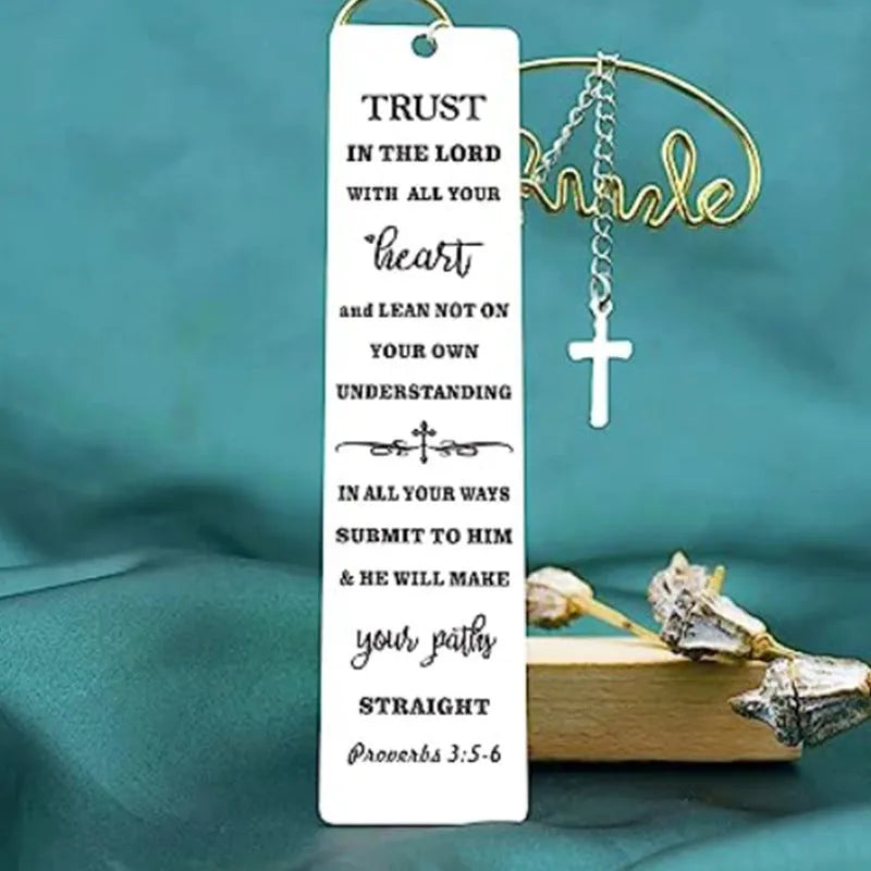 Stainless steel Bible verse bookmark with European style design and metallic finish