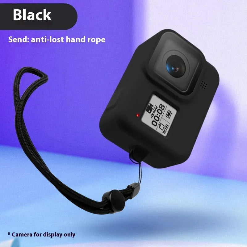 GoPro Hero8 Black silicone protective sleeve and anti-loss carrying strap accessory set in blue.