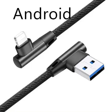 Fast charging USB cable with aluminium alloy connectors, available in Android and Type-C types and multiple colours.