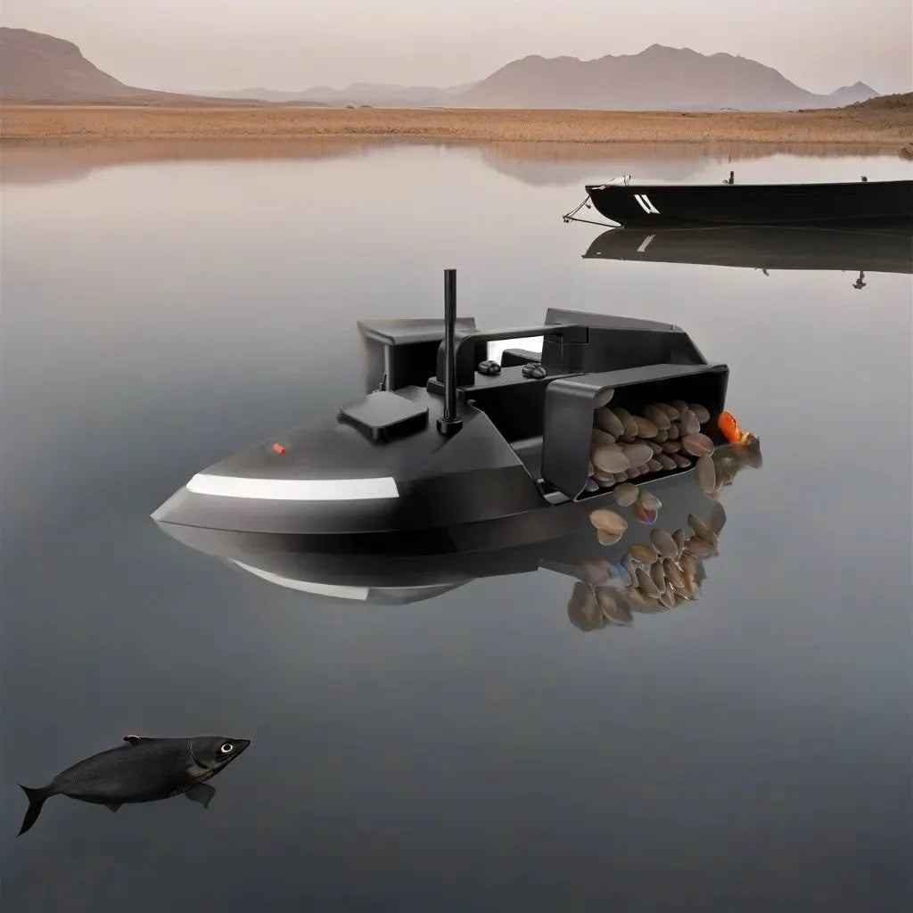 V020 GPS remote control fishing boat in black with remote control unit
