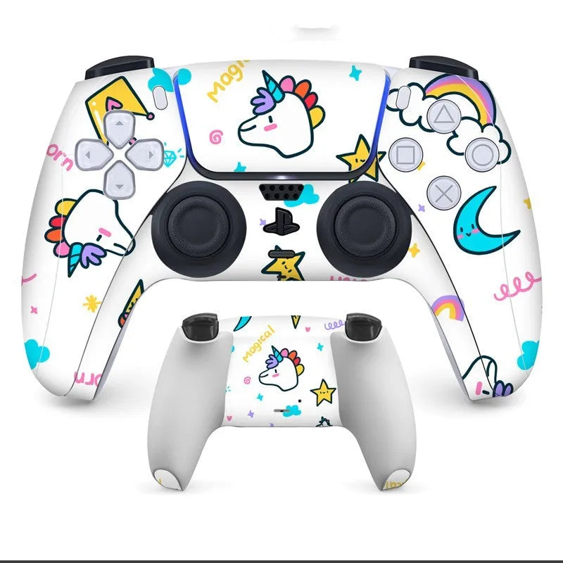 Set of PS5 controller handle stickers in micro-frosted PVC, showing front and back pieces for scratch protection.